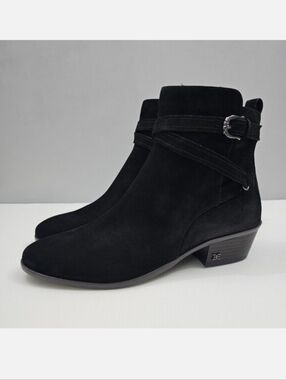 Sam Edelman Patty Ankle Boot Women 9 Black Leather Buckle Western Stacked Heel